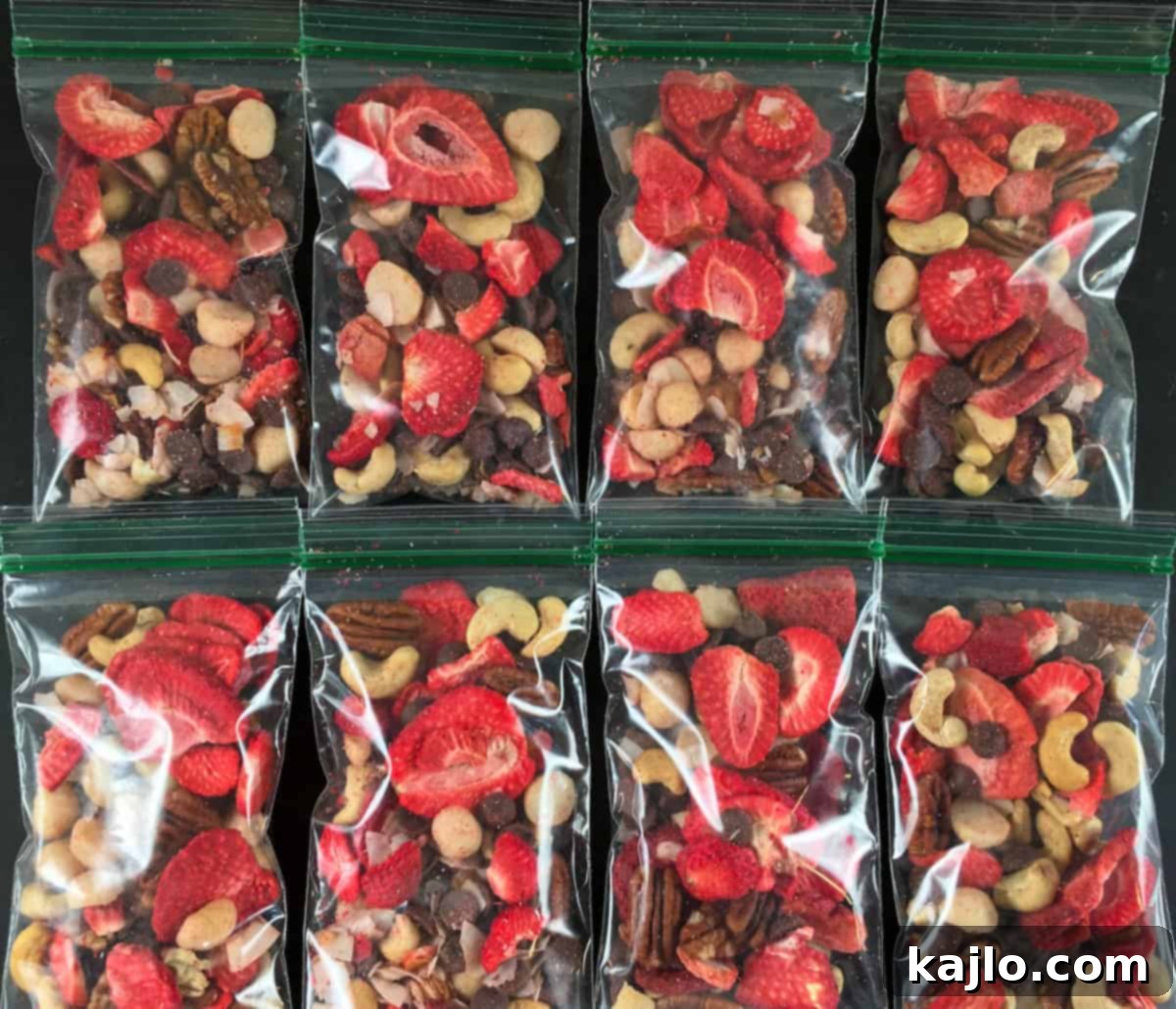 Keto Trail Mix neatly divided into individual snack baggies for portion control