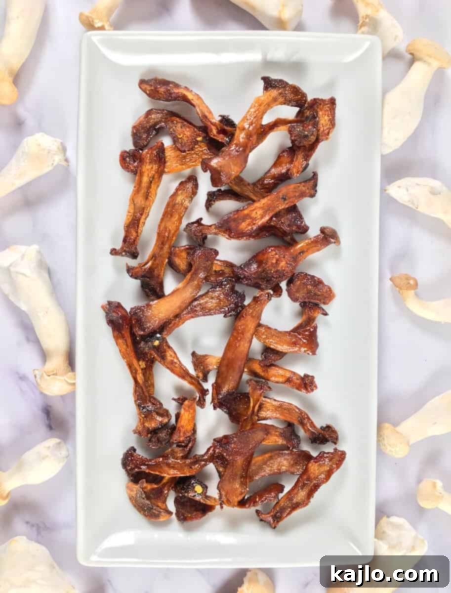 Air Fryer Vegan Oyster Mushroom Jerky Recipe 2 Delicious vegan oyster mushroom jerky made in an air fryer
