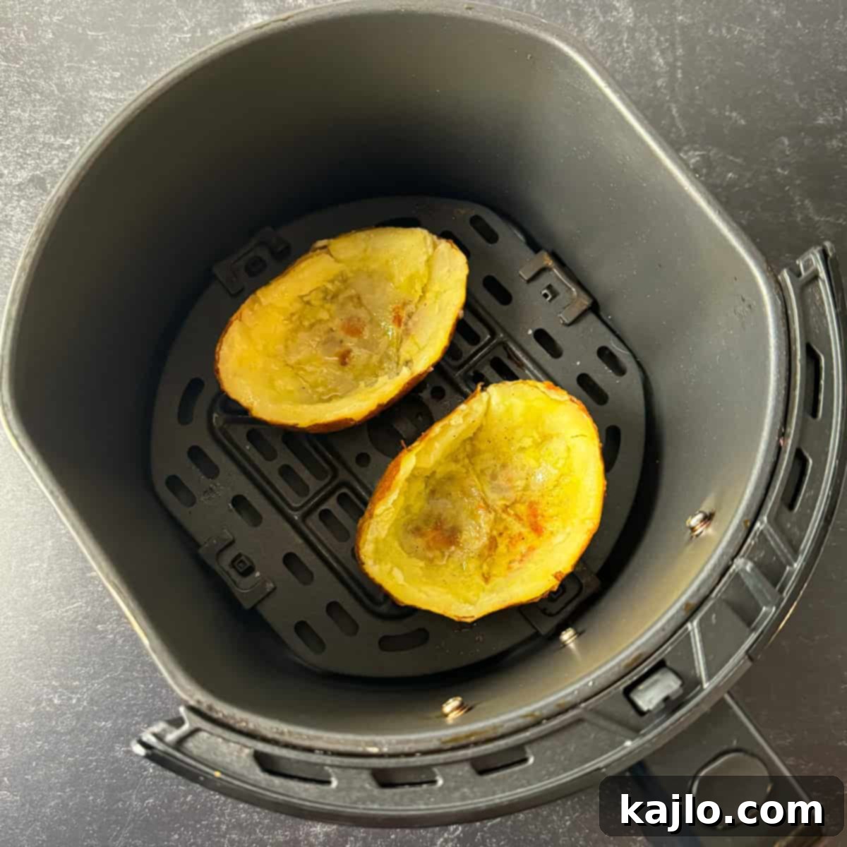Scooped out potato skins ready for filling in the air fryer