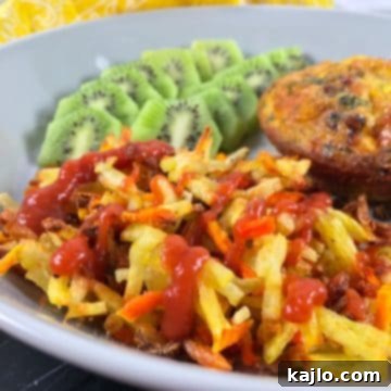Air fryer frozen hash browns for a healthy and crispy breakfast.