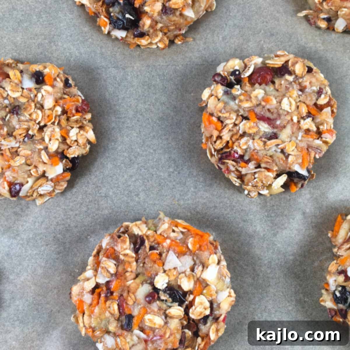 Healthy vegan cookies on a baking tray, ready for the oven.