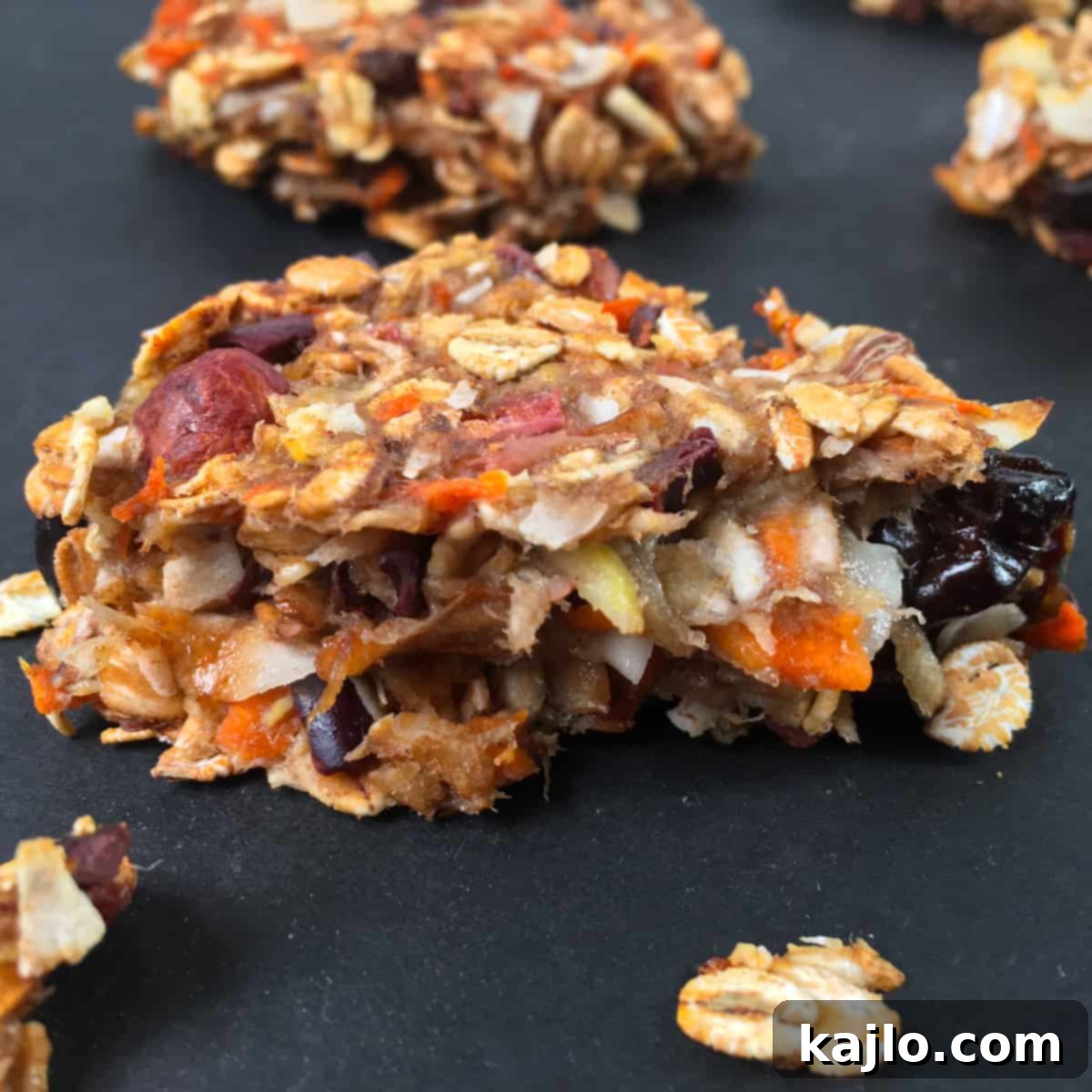 A half-eaten healthy cookie, showing its wholesome texture and ingredients.