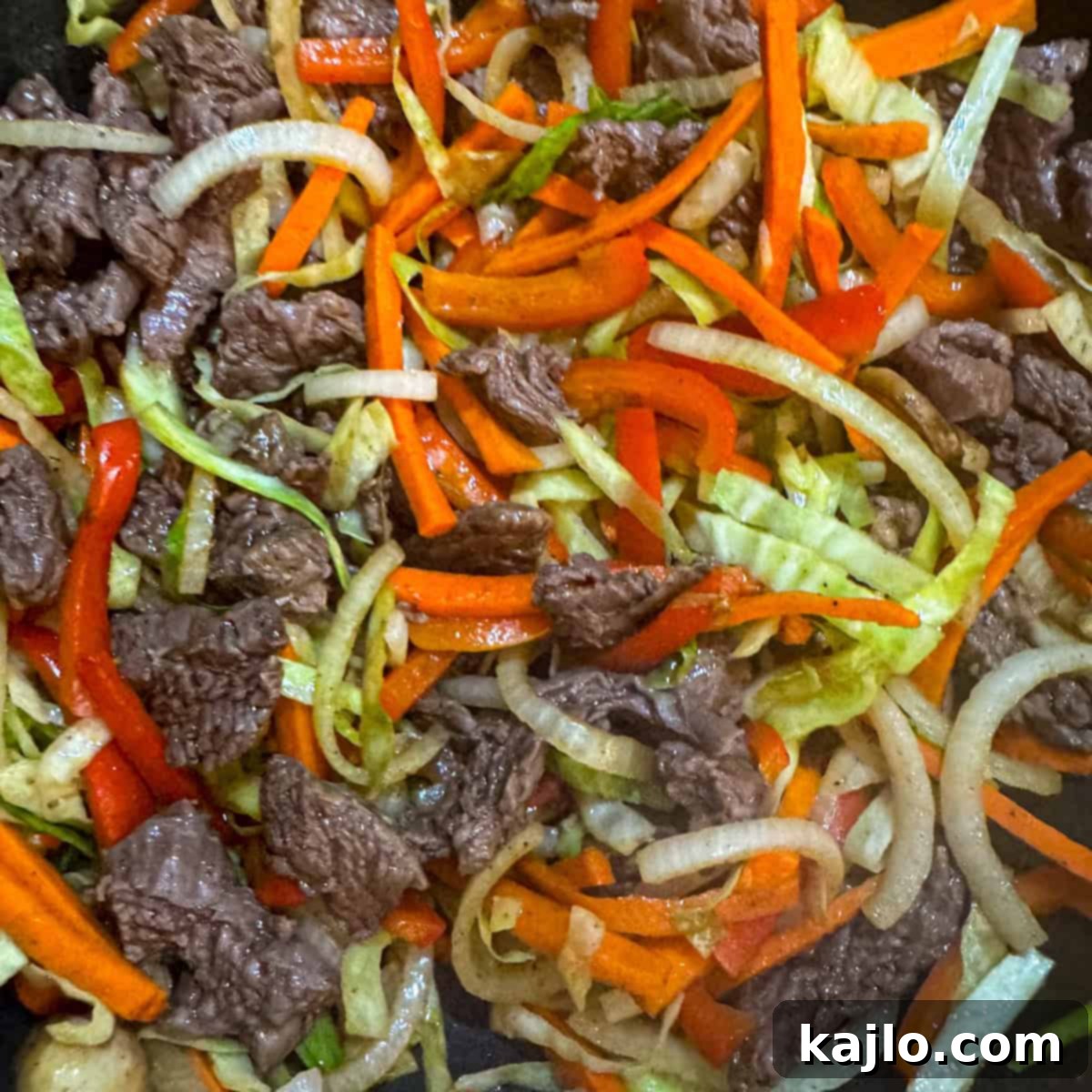 Lightened Up Beef Yakisoba 8 Tender beef strips combined with colorful stir-fried vegetables in the wok