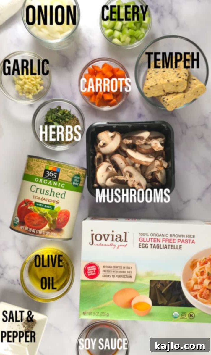 Guilt Free Vegan Tempeh Bolognese Sauce Low Carb Low Calorie Recipe 5 tempeh bolognese ingredients