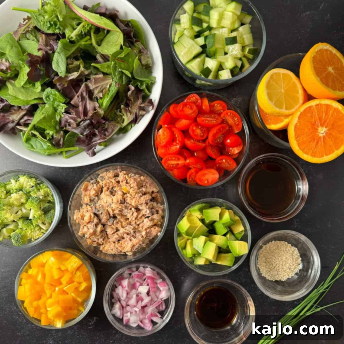 Ingredients for a healthy canned salmon salad