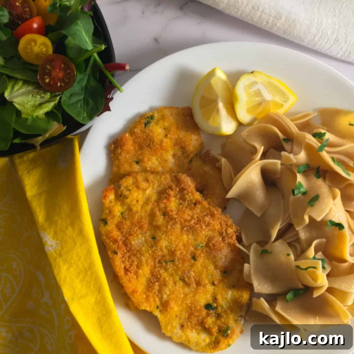 Quick Crispy Air Fryer Keto Chicken Schnitzel 5 chicken schnitzel butter noodles