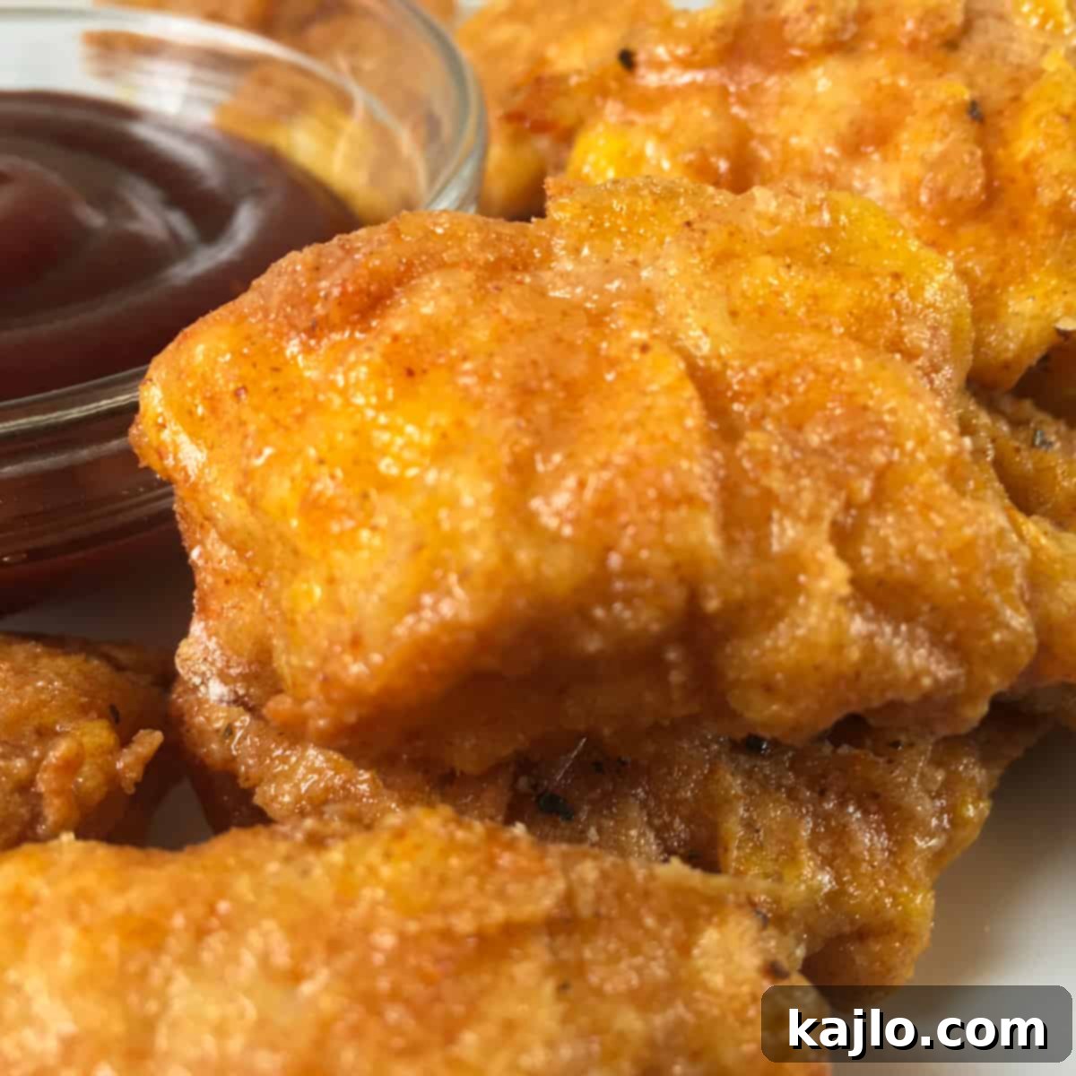 Chicken bites cut into uniform pieces.