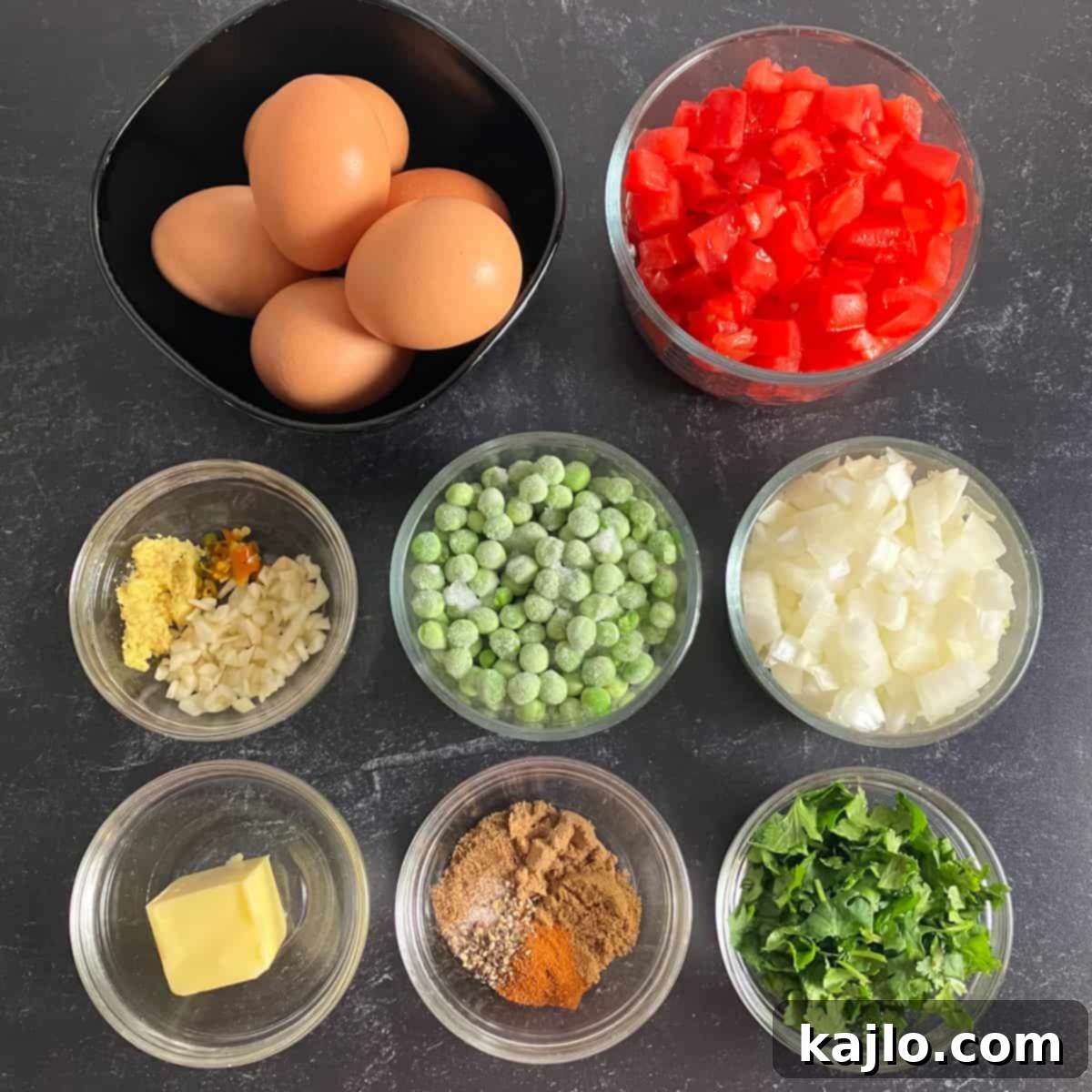 Spiced Egg Keema and Vegetable Curry 3 Egg Keema ingredients layout