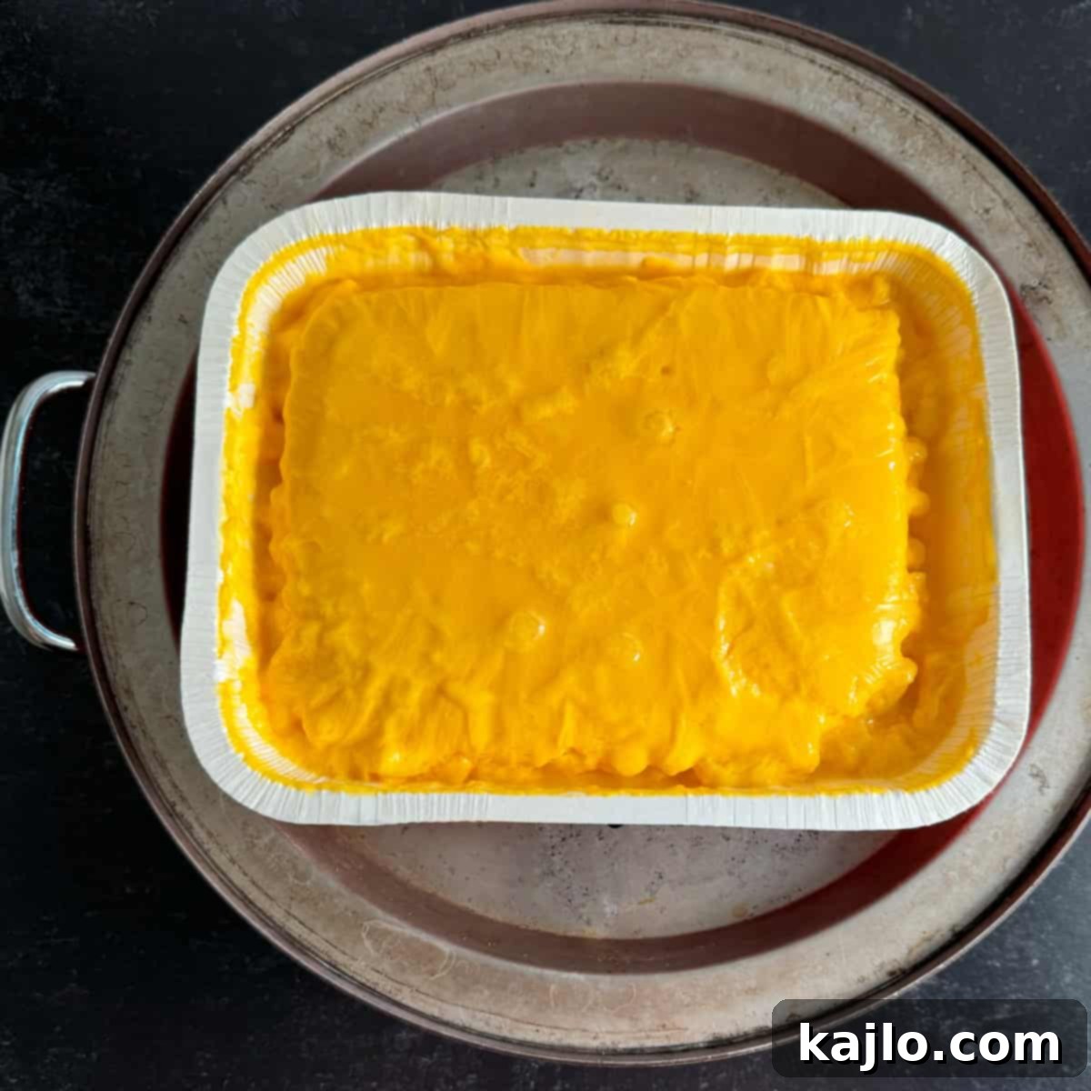 The Ultimate Smoked Stouffer's Mac and Cheese 4 Mac and cheese transferred to a smoker-safe pan.