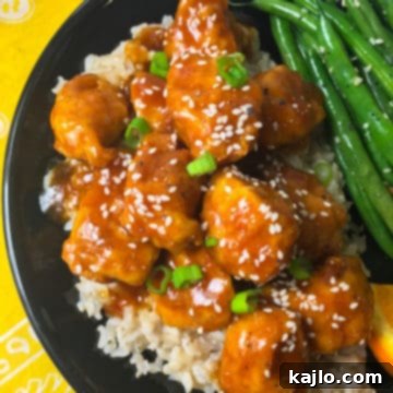 Air fryer orange chicken, served hot and ready