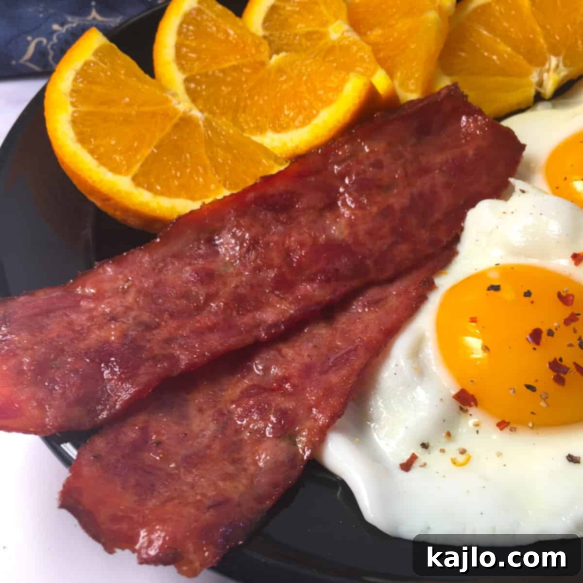 Air Fried Turkey Bacon slices on a plate