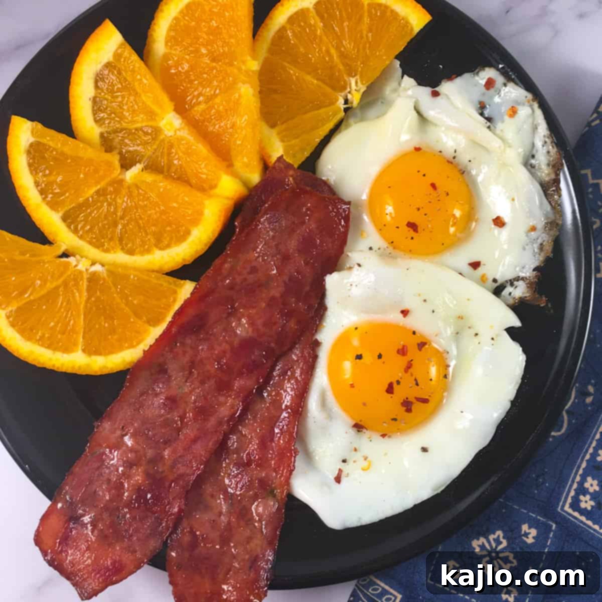 Classic Bacon and Eggs breakfast with Air Fryer Turkey Bacon