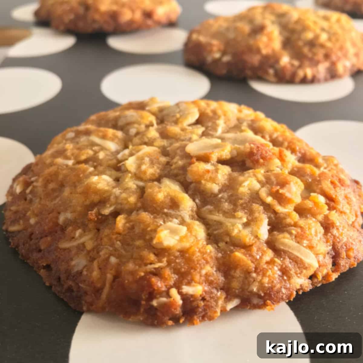 Delicious vegan Anzac biscuits cooling on a rack