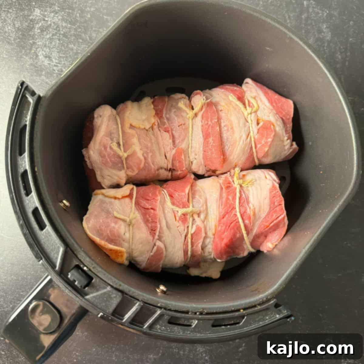 Perfect Air Fryer Bacon Wrapped Pork Tenderloin 6 bacon wrapped pork tenderloin in air fryer