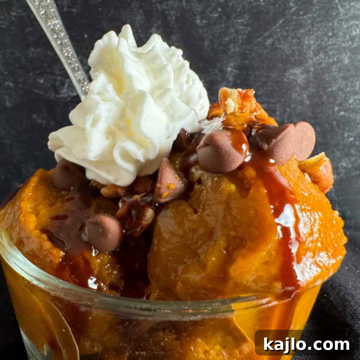 Pumpkin Spice Nice Cream 2 Pumpkin Spice Nice Cream in a bowl with toppings