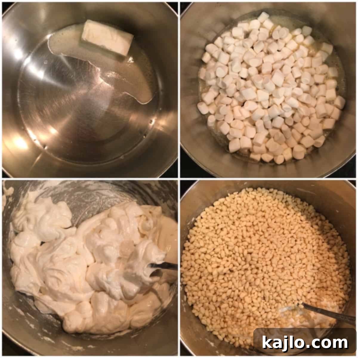 No-Bake Vegan Crispy Treats 6 Hands pressing the vegan rice crispy treat mixture into a square pan.