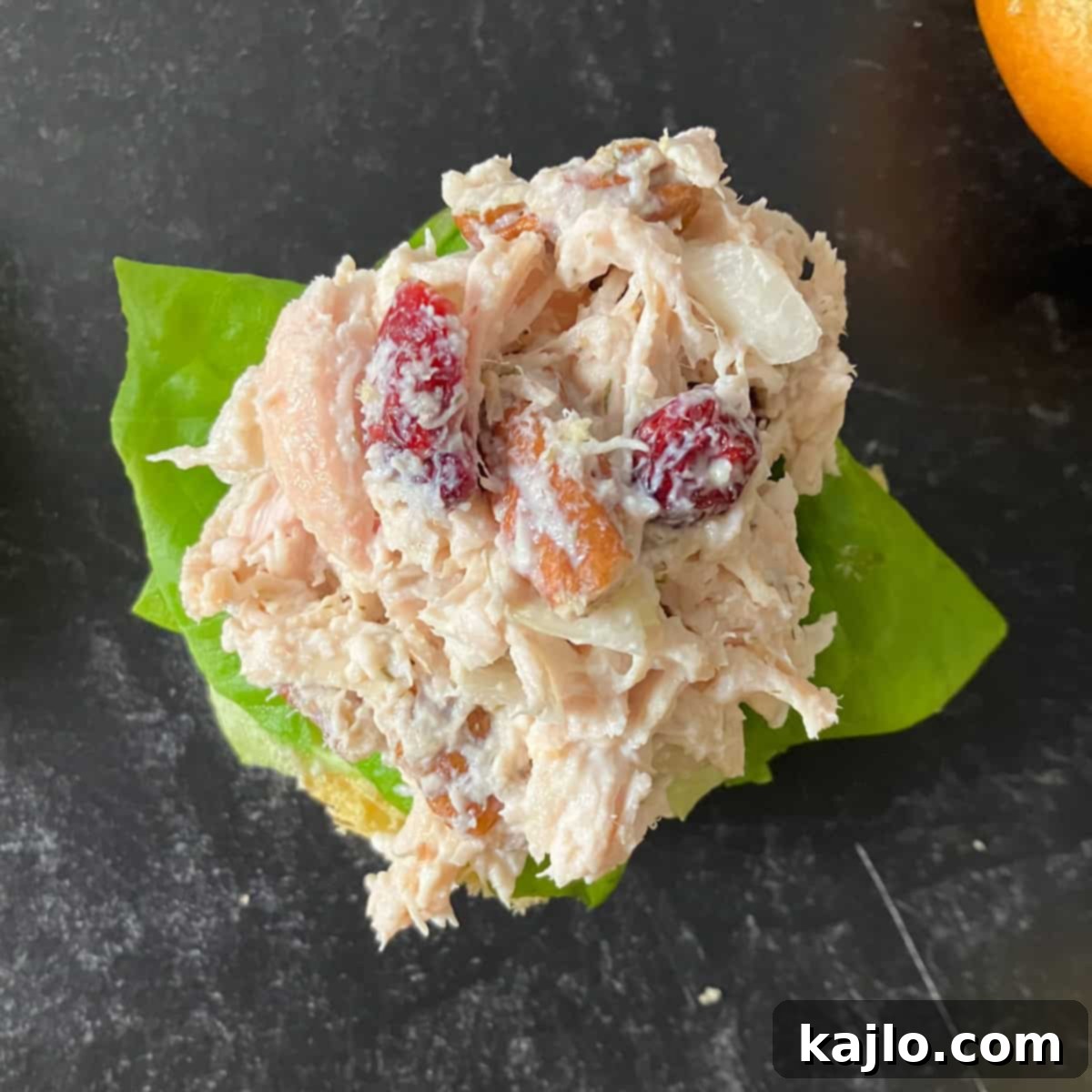 no mayo turkey salad served in a sandwich with lettuce