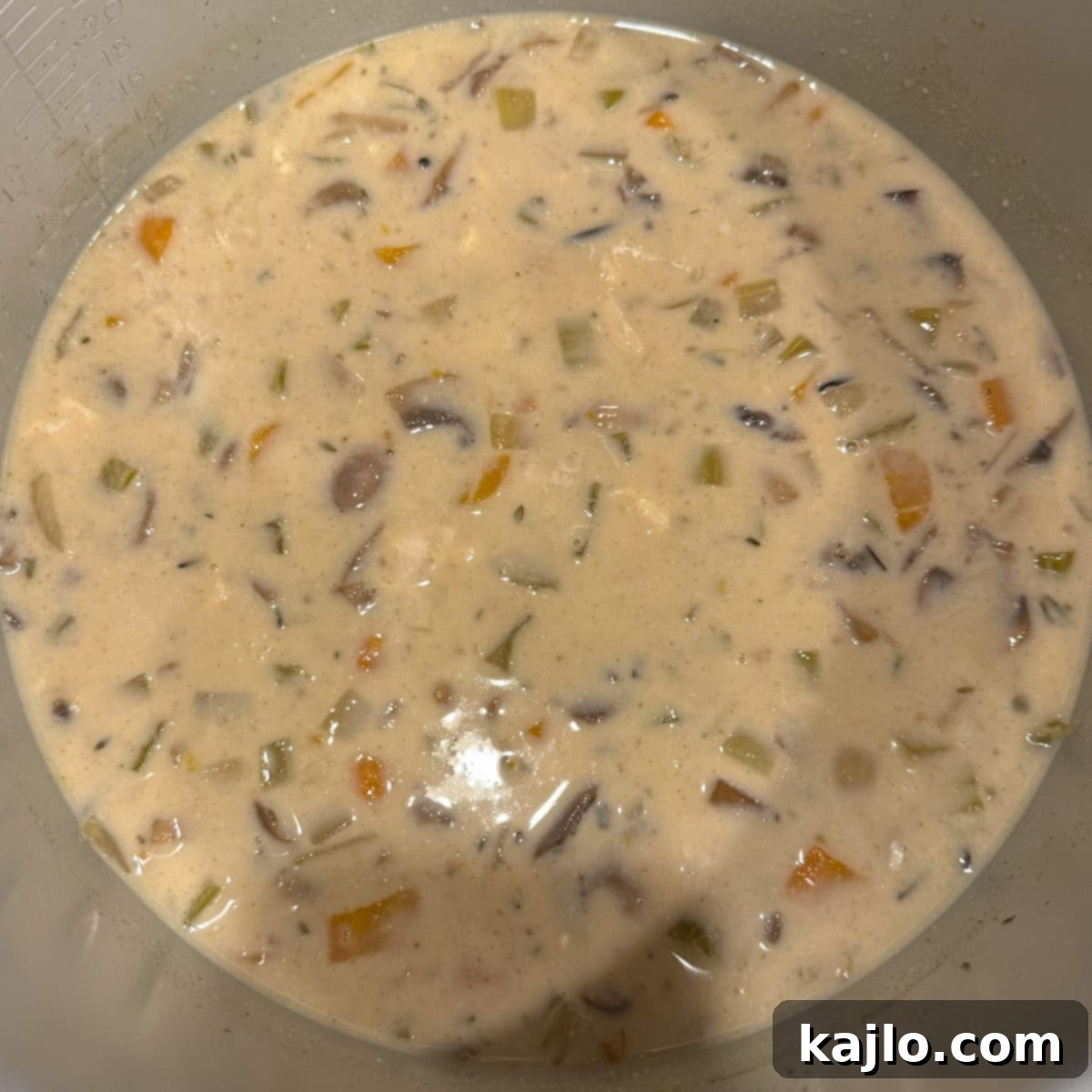 Instant Pot and Slow Cooker Turkey Wild Rice Soup 8 Creamy turkey rice soup in an Instant Pot, stirred and ready.