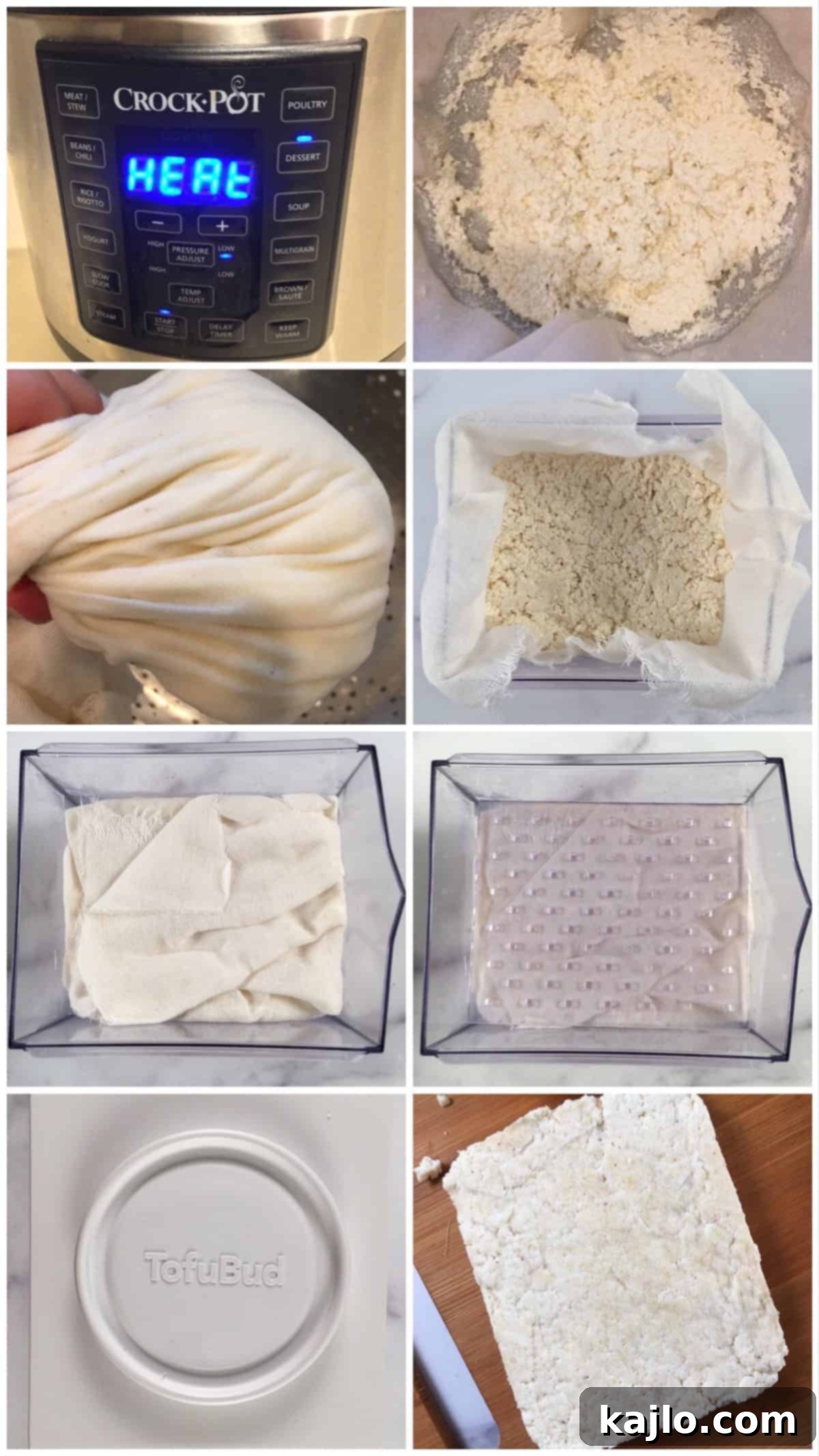 Easy Instant Pot Paneer 5 Step-by-step image of making paneer in an Instant Pot.
