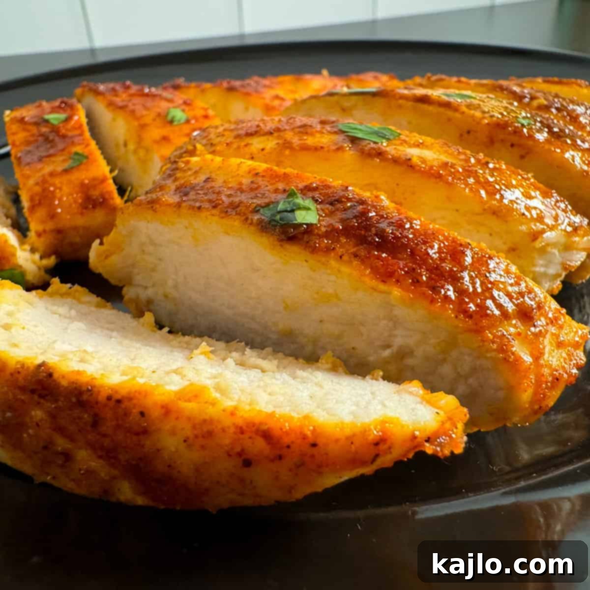 Checking the temperature of baked chicken