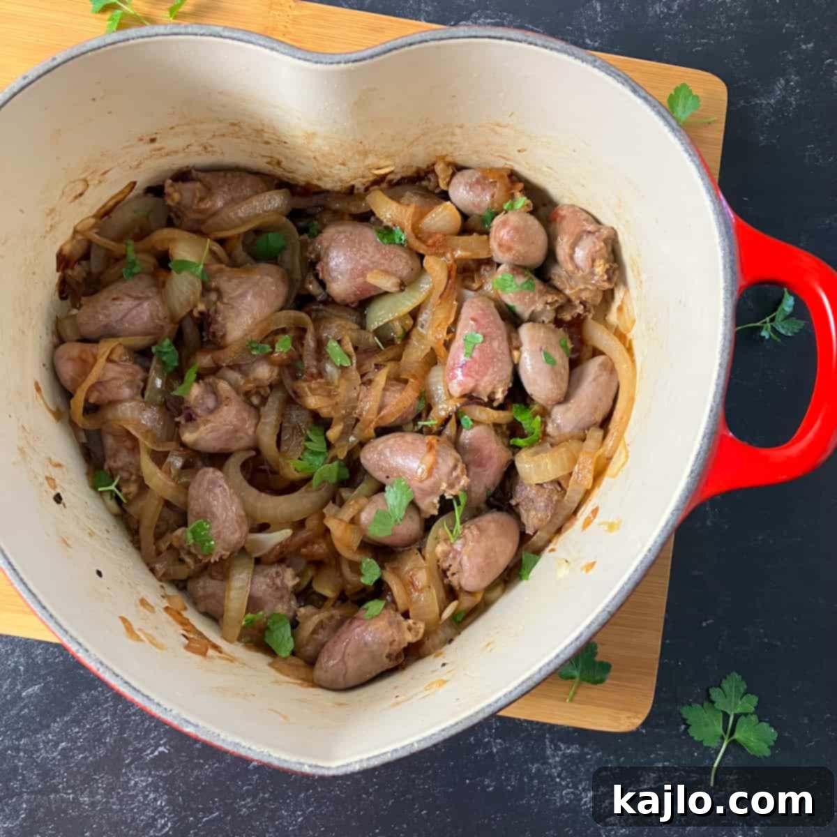 Cooked Chicken Hearts on the Stove