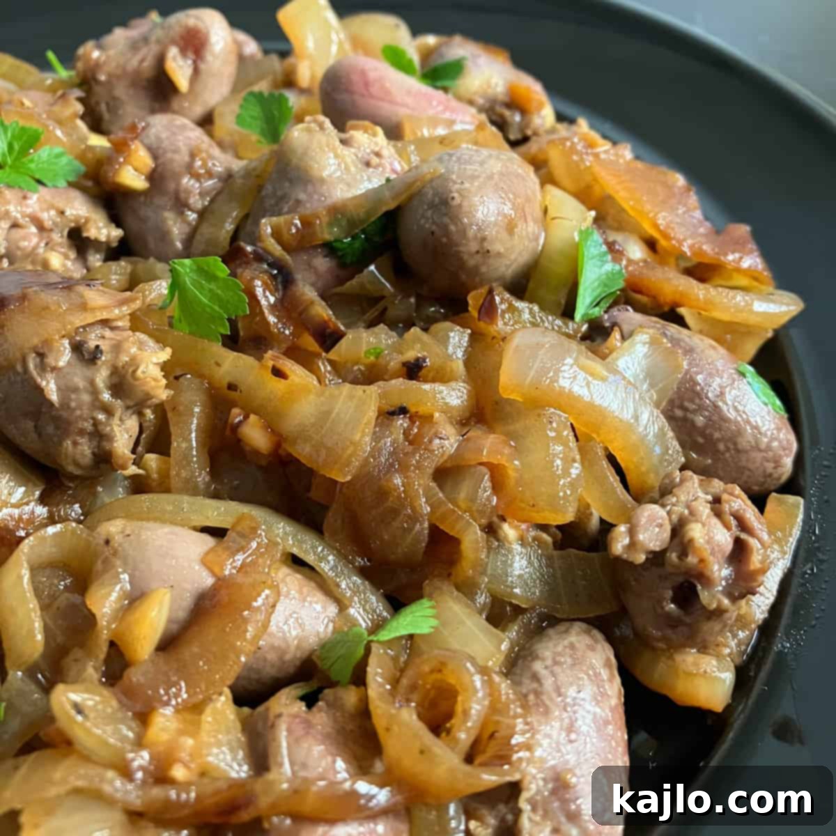 Pan Fried Chicken Hearts with Caramelized Onions
