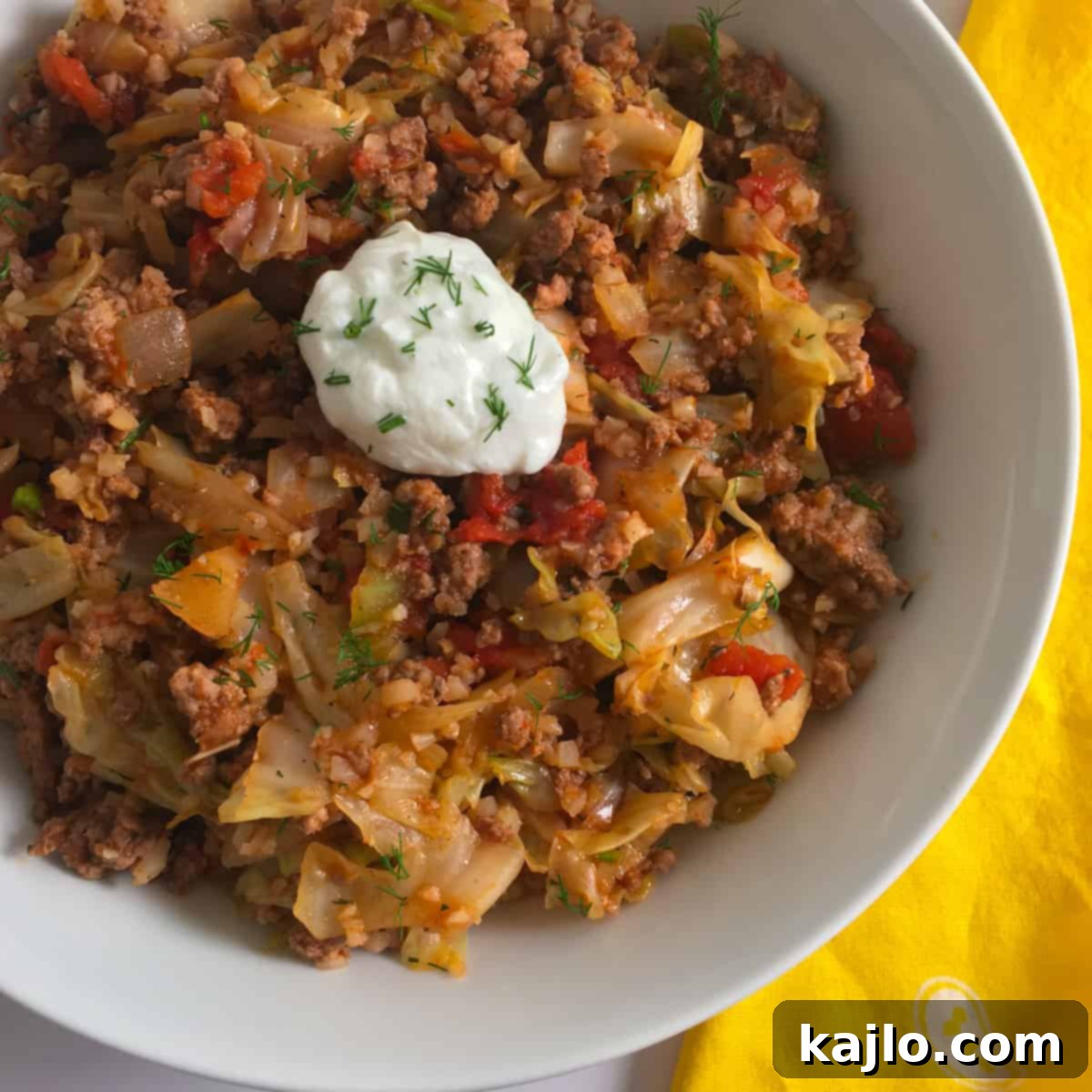 Easy Keto Unstuffed Cabbage Skillet 2 Delicious keto unstuffed cabbage rolls in a bowl