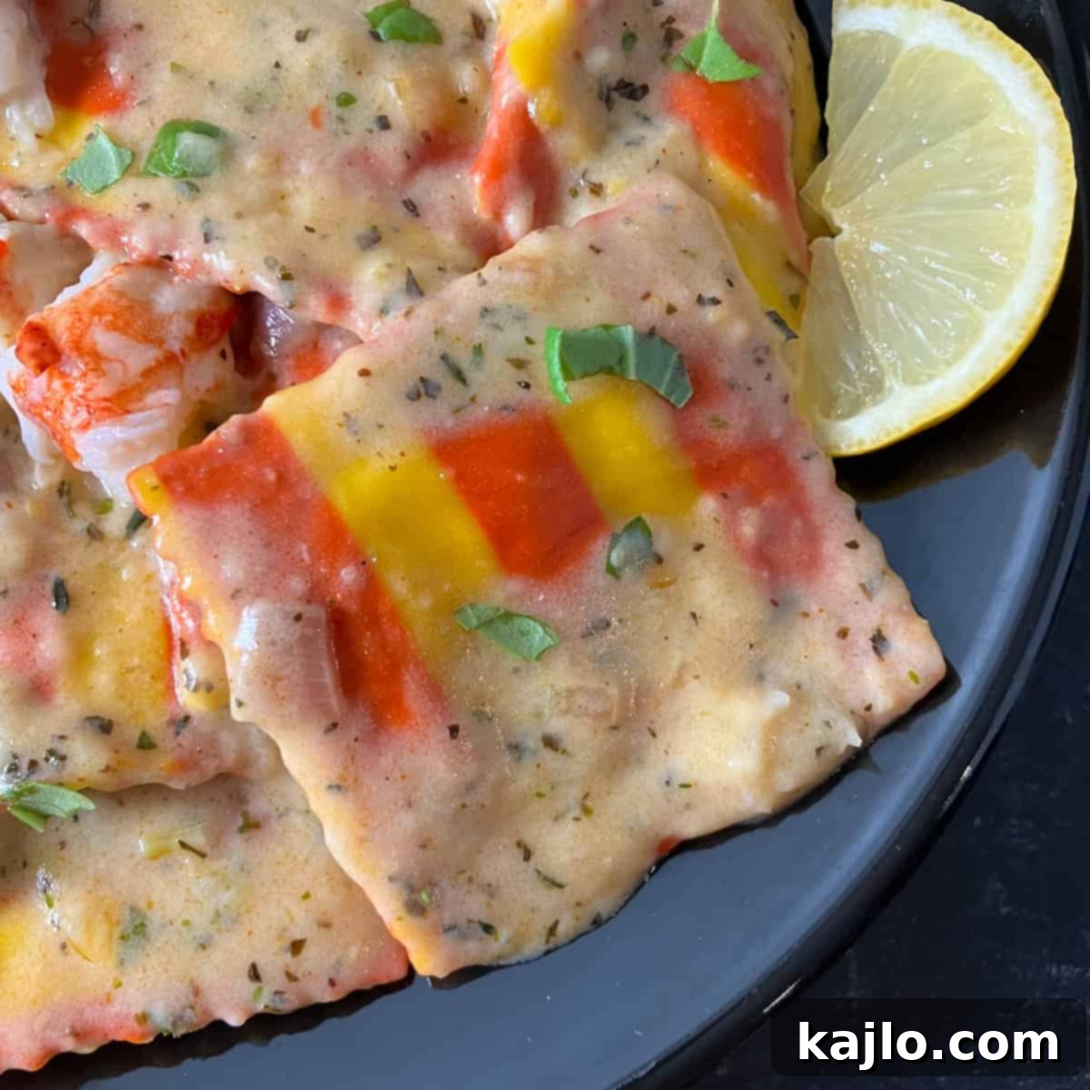 lobster ravioli with sauce