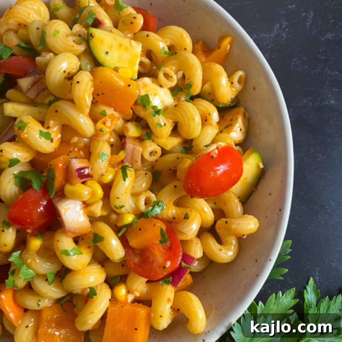 McCormick Salad Supreme Pasta Salad 8 A large bowl of Salad Supreme Pasta Salad, showcasing its inviting presentation and mix of textures.