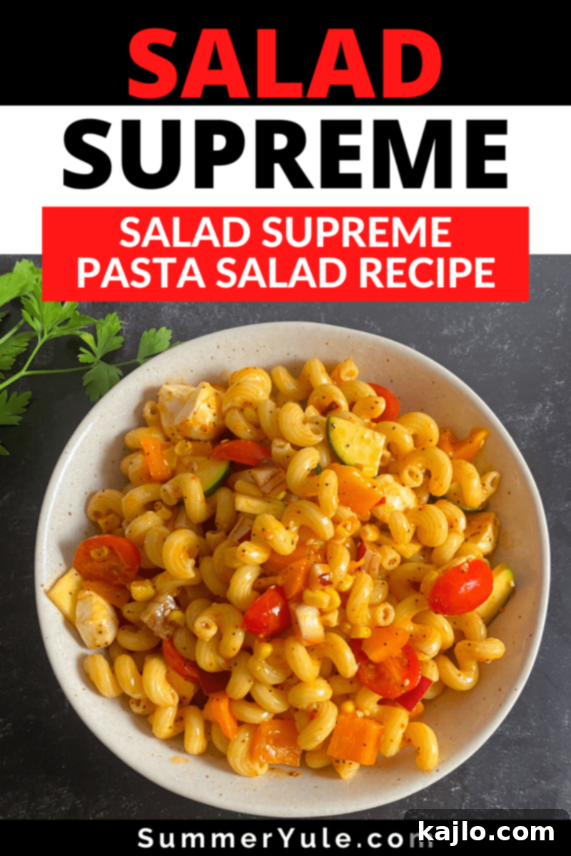 McCormick Salad Supreme Pasta Salad 9 A final shot of the completed Salad Supreme Pasta Salad, beautifully presented in a serving bowl.