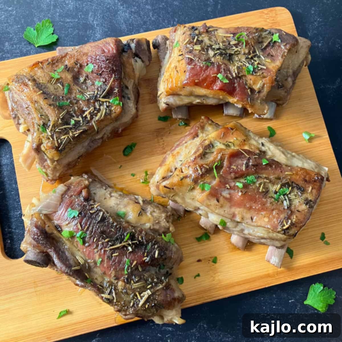 Succulent braised lamb breast ready to be served