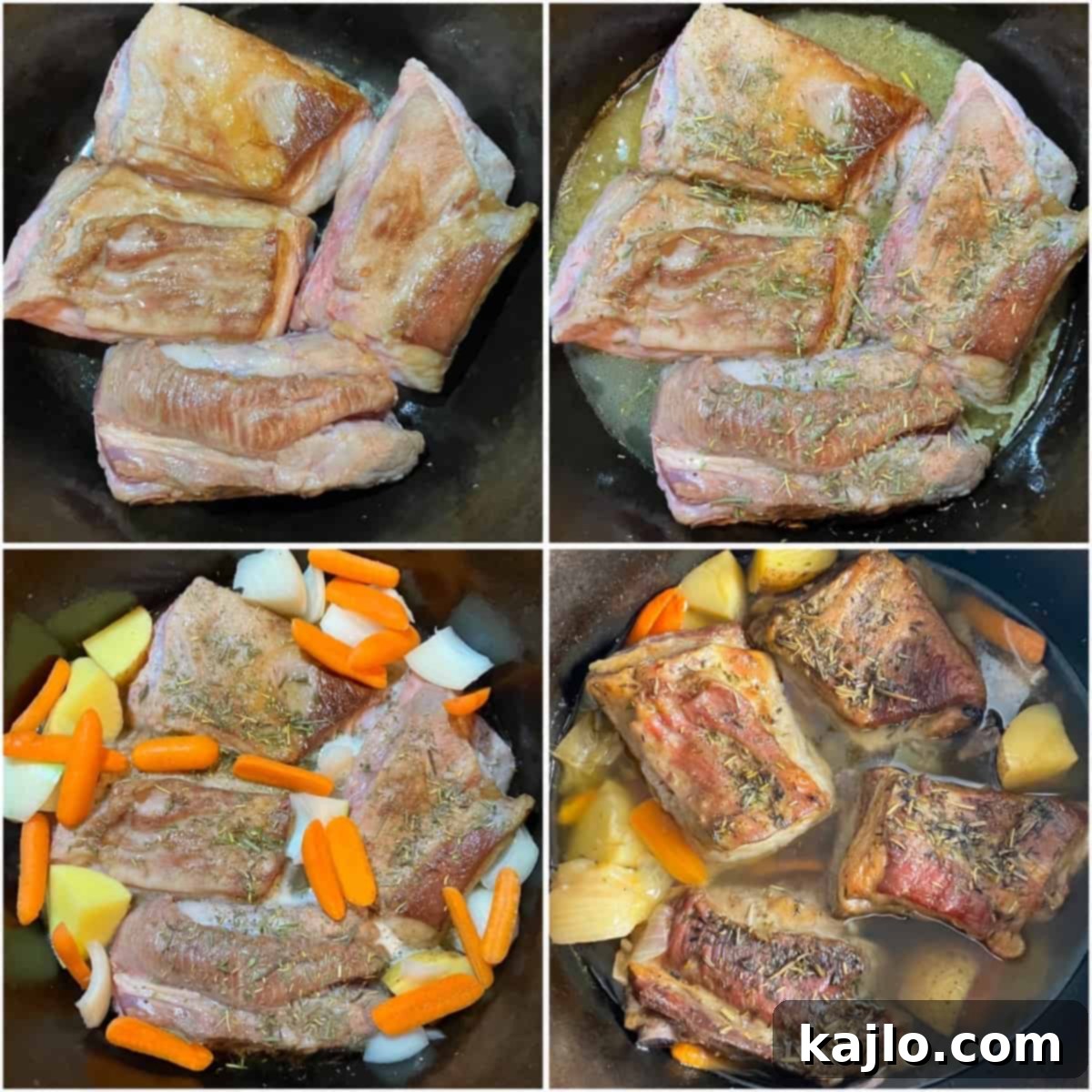 Steps for preparing lamb breast in a Dutch oven