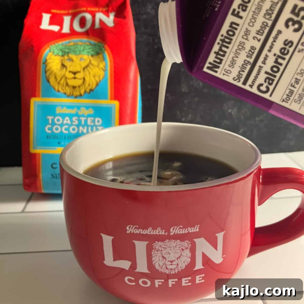 Hawaii's Top Coffee Brands: A Hawaii Coffee Company Spotlight 7 A steaming cup of Hawaiian coffee on a wooden table, surrounded by coffee beans and a coffee grinder.