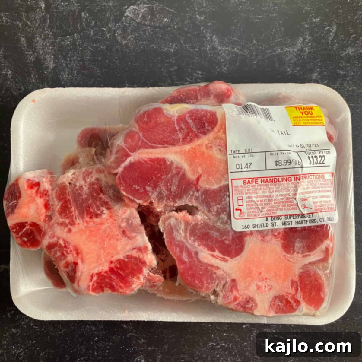 Raw oxtails in a package, ready for preparation