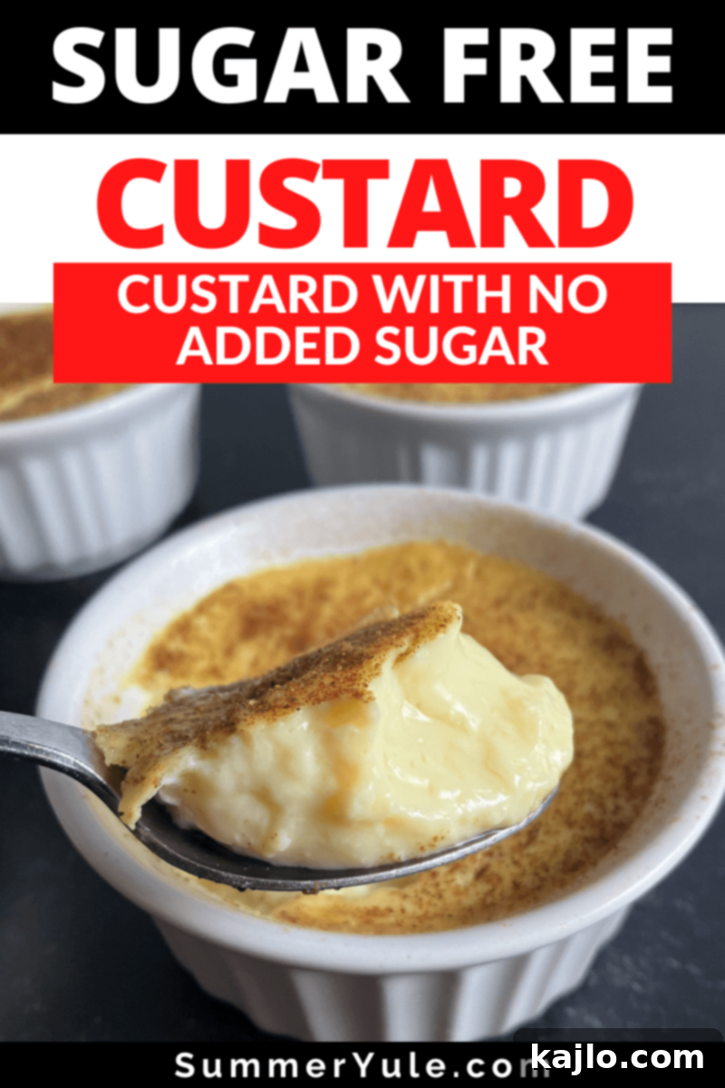 Beautifully presented sugar-free custard in a ramekin with a spoon, ready to be enjoyed