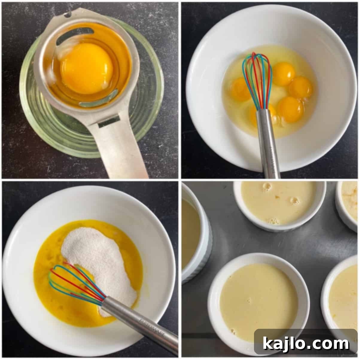 A visual guide showing how to prepare the sugar-free custard mixture