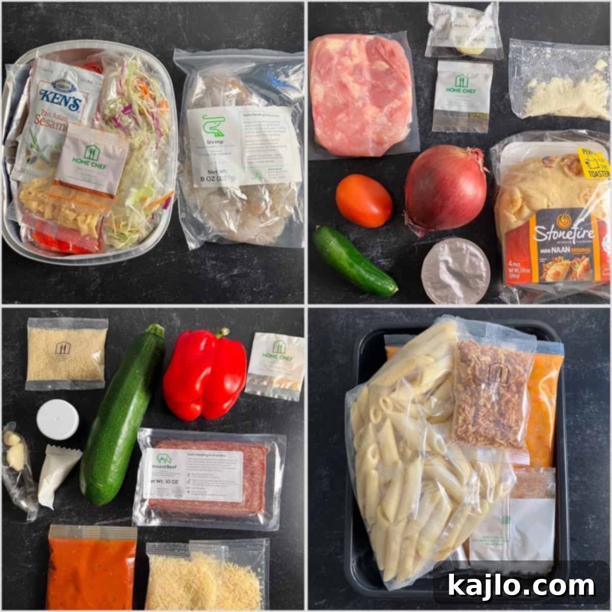 Home Chef ingredients packaged for individual meals