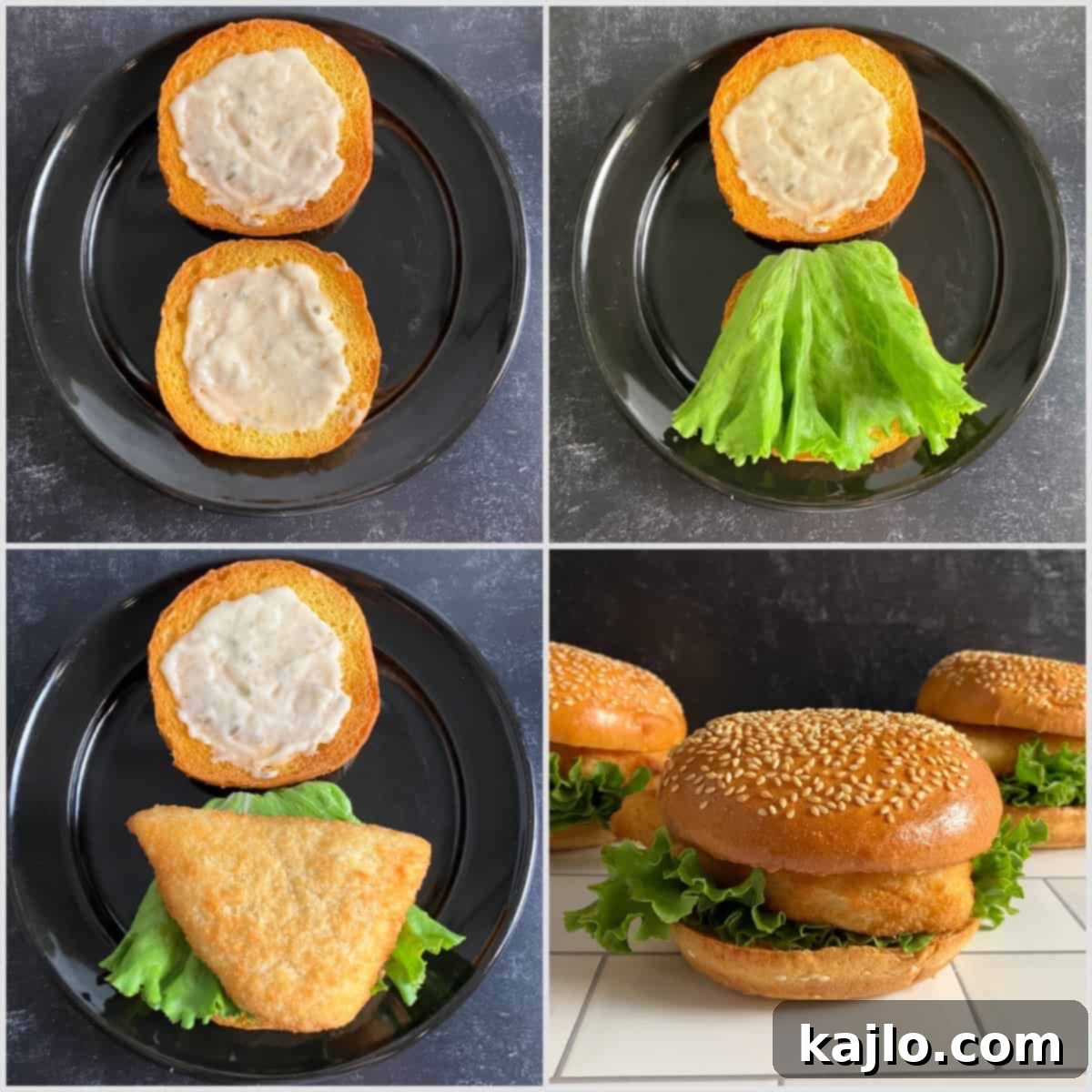 Close-up of a Hardee's Fish Sandwich showing how to assemble it