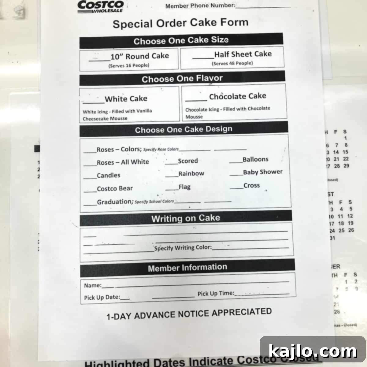 Costco Cakes Birthday and Sheet Cake Options and Prices 3 Costco cake order form details