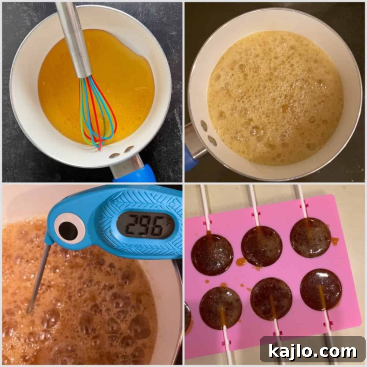 Soothing Honey Lollipops for Coughs and Tea 6 Process of making honey lollipops, showing the melted honey in a pot.