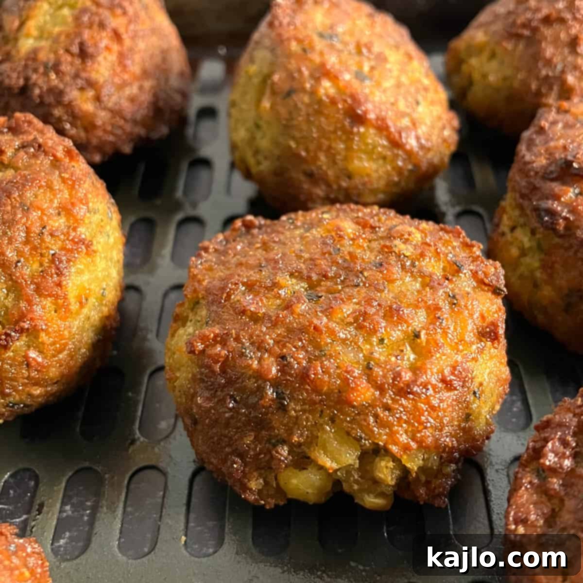 Trader Joe's Frozen Falafel Air Fryer Recipe 4 Golden brown, crispy falafel fresh out of the air fryer.