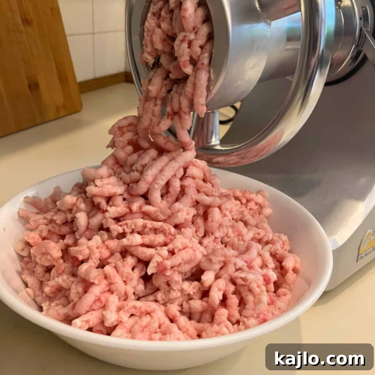 Homemade Crock Pot Tallow 5 grind beef fat - finely ground beef fat in a bowl