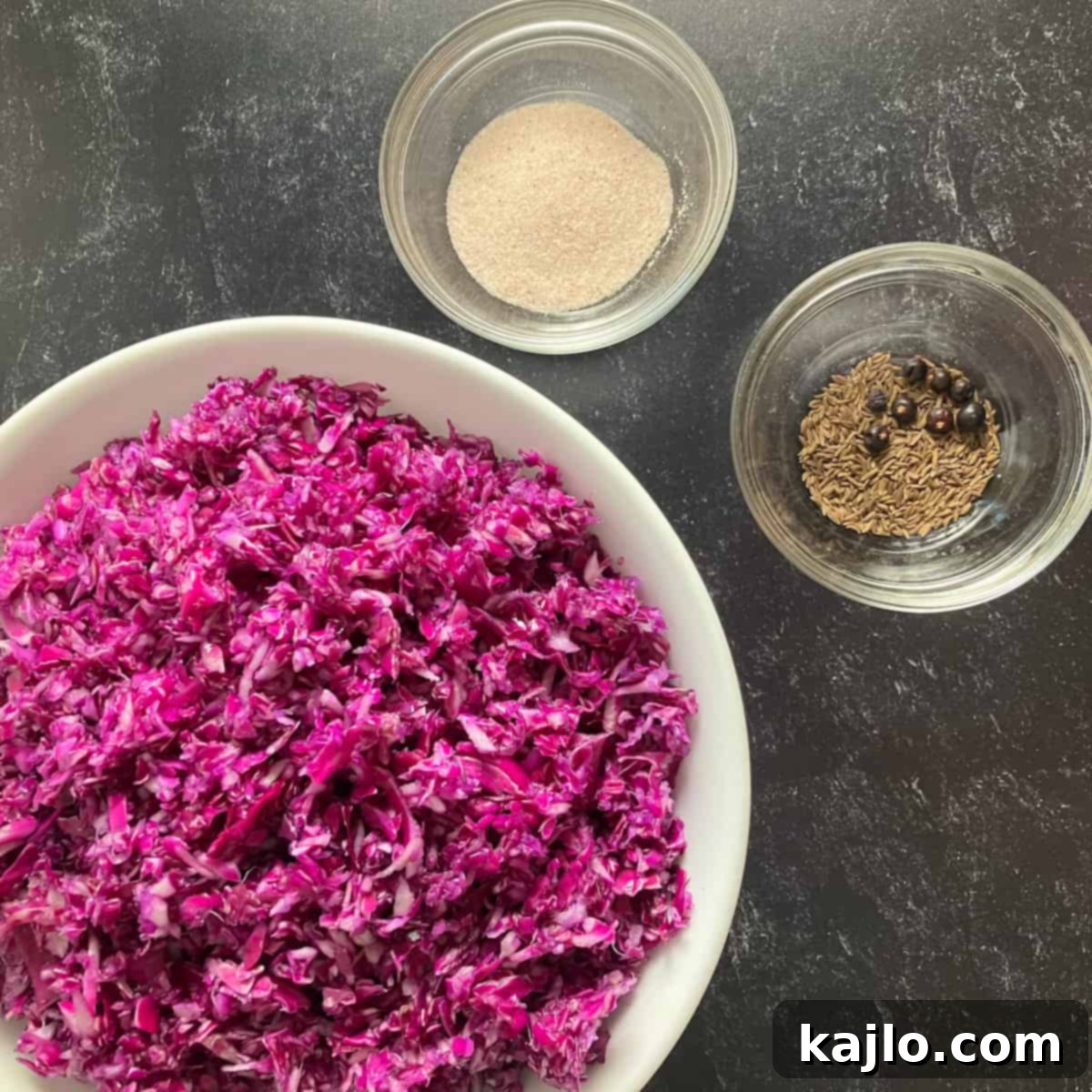 Fermented red cabbage ingredients laid out