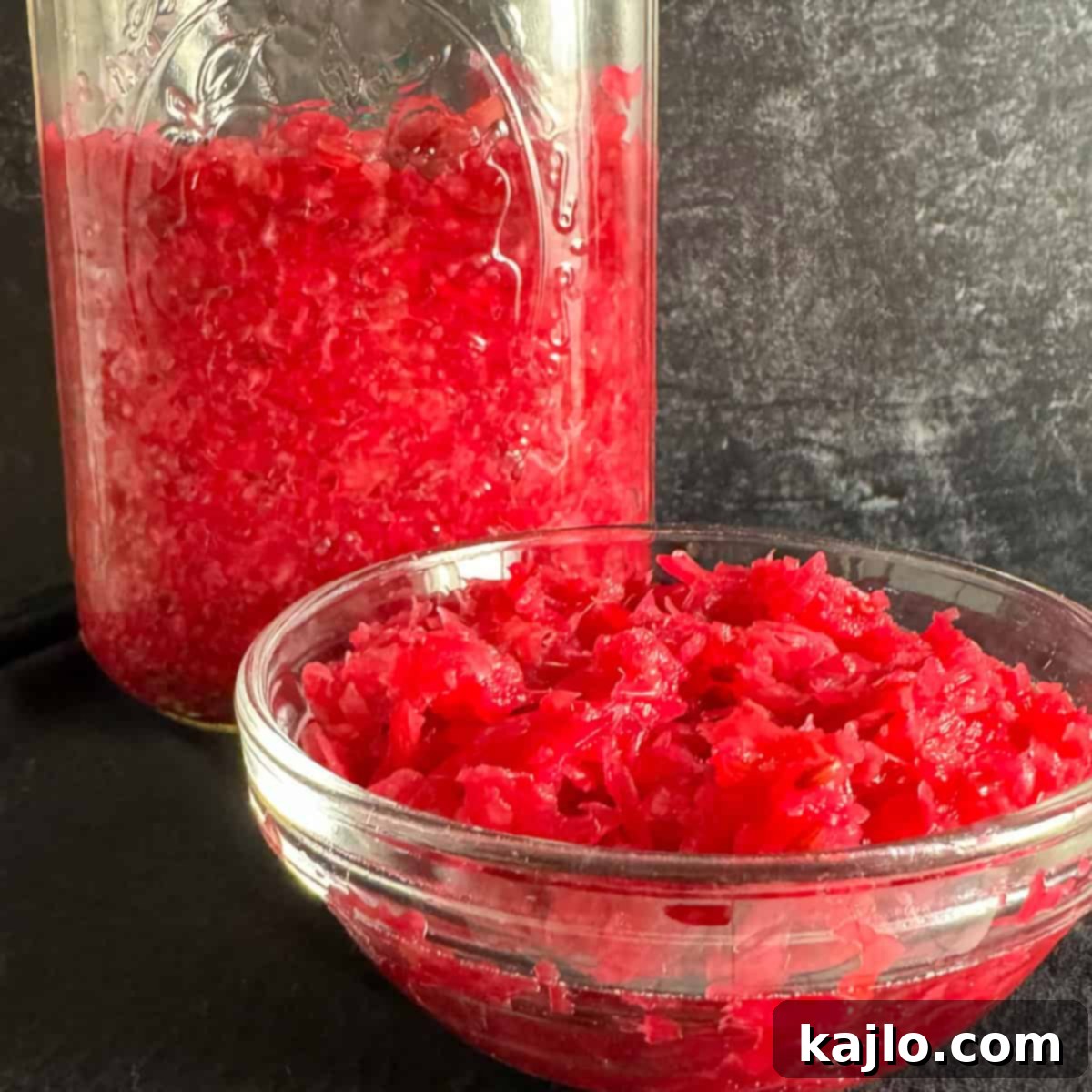 Fermented red cabbage sauerkraut in a jar