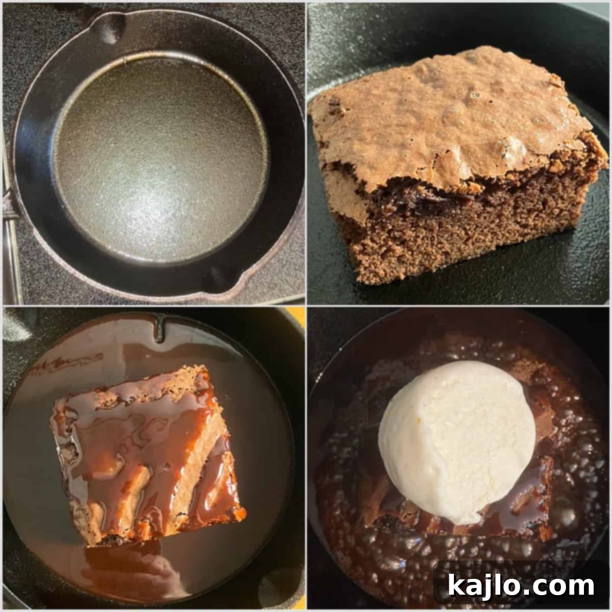 person preparing sizzling brownie in a cast iron skillet