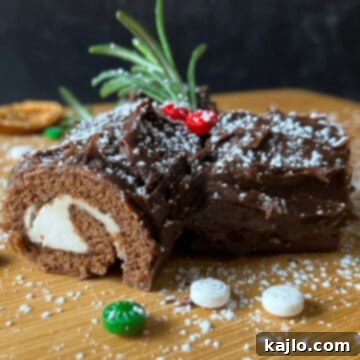 Close-up of a finished Summer Yule Log, ready to be served.