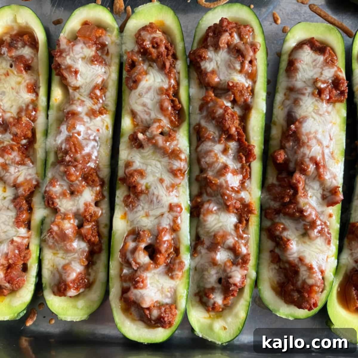 Array of chorizo zucchini boats baked to perfection