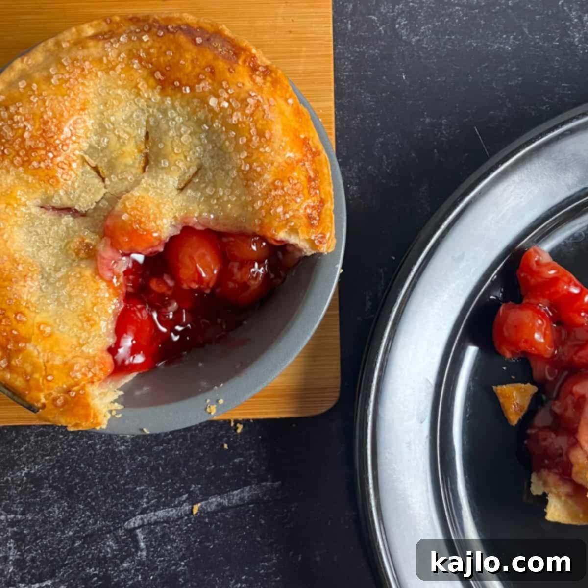Air Fryer Mini Cherry Pies 2 Delicious air fryer cherry pie with a golden, flaky crust, ready to be served.