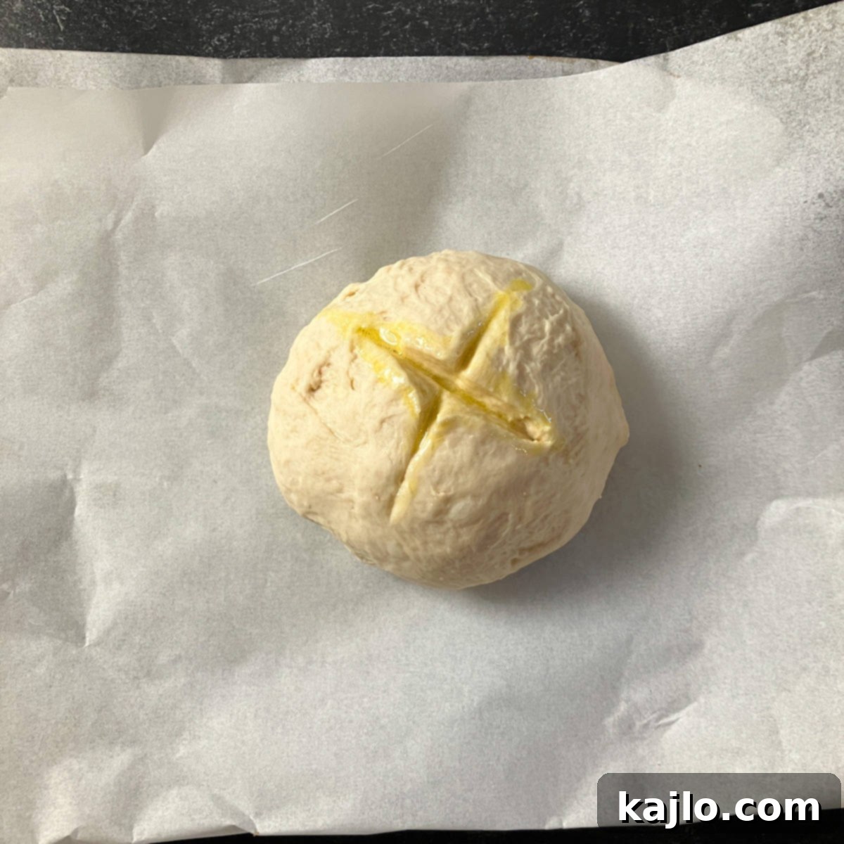 Air Fryer Bread Made Easy 5 Homemade bread dough placed in the air fryer basket.