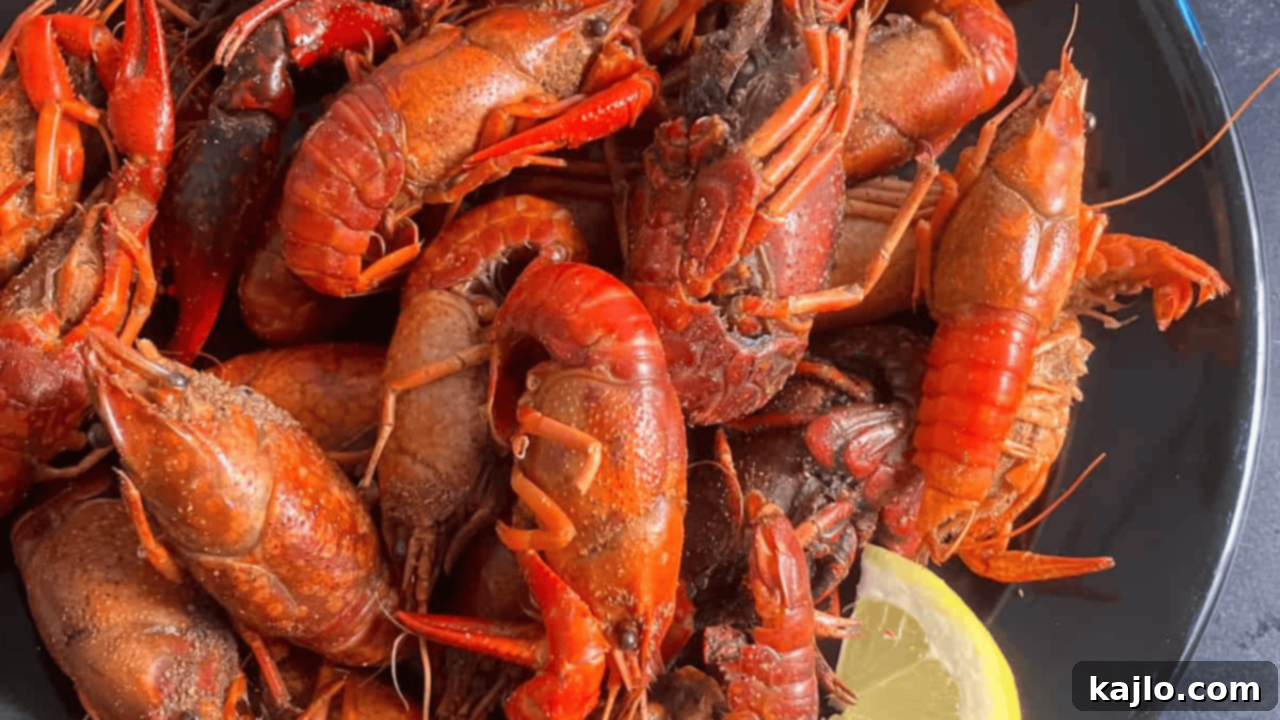 Seasoned air fryer crawfish, perfectly cooked and ready to eat